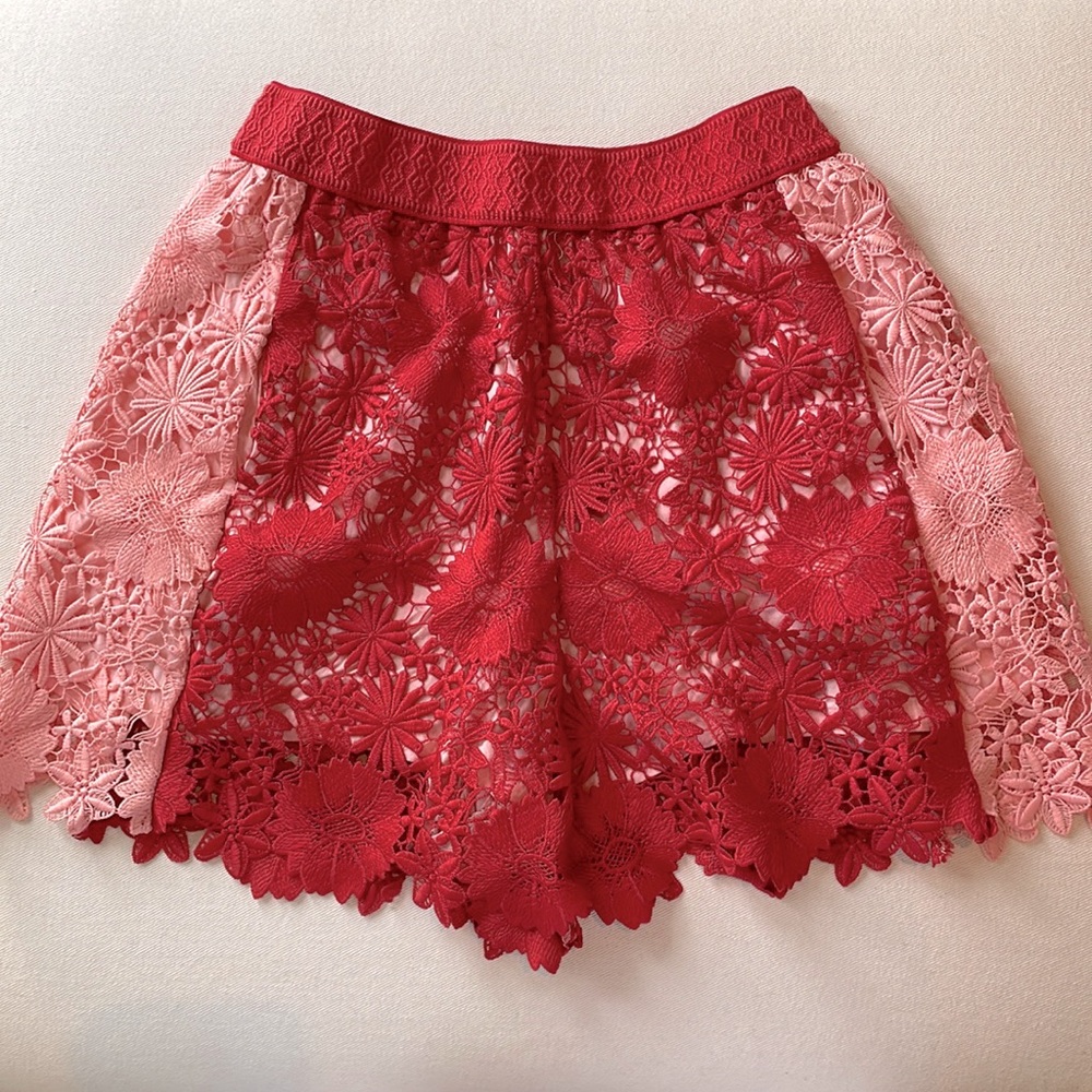 Maje Red and Pink Lace Shorts